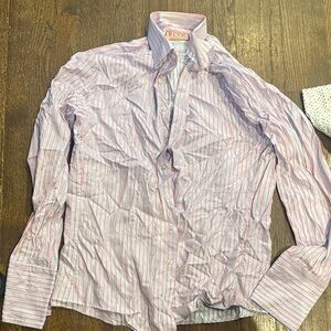 Men's Pink and Blue Striped Shirt Slim Fit